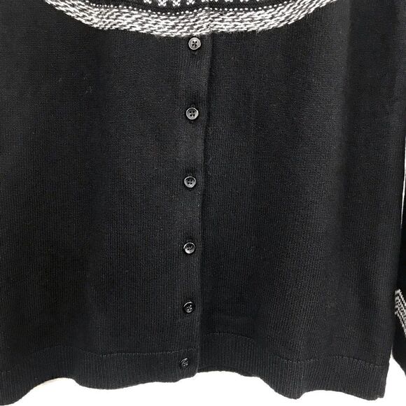 Talbots NEW Black Cardigan Sweater with White Nordic Snowflake Pattern - Picture 3 of 11